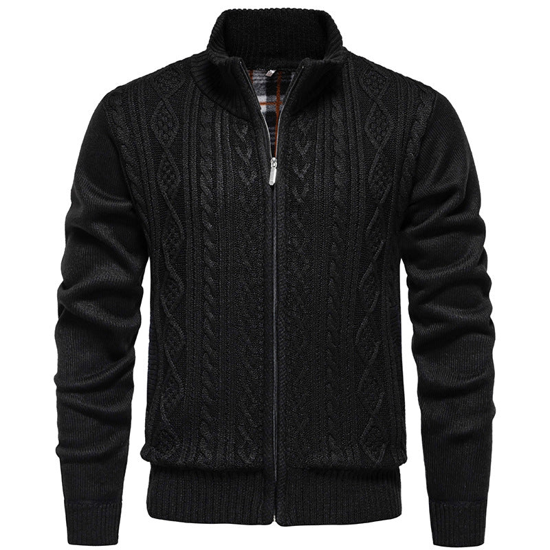 Hendrik Men's Cable Knit Cardigan with Full Zip - Black