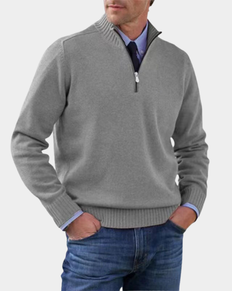 Hezron Men's Zip Pullover with Stand Collar and Straight Hem - Gray