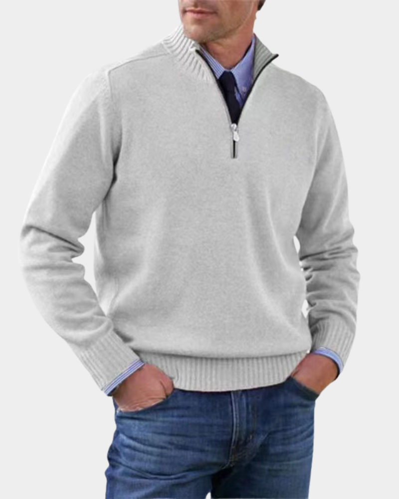Hezron Men's Zip Pullover with Stand Collar and Straight Hem - White