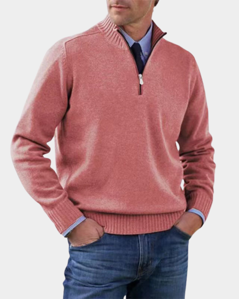 Hezron Men's Zip Pullover with Stand Collar and Straight Hem - Pink
