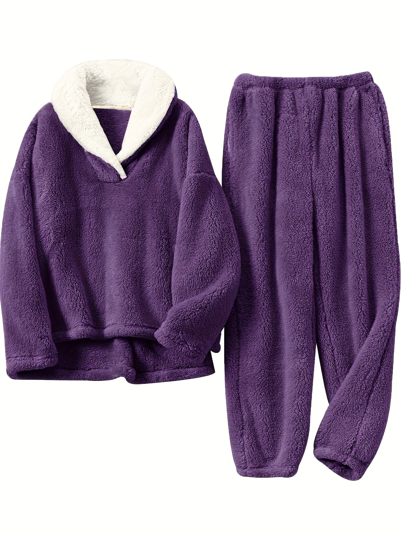 Hildrun Lounge Set with Wrap Collar and Elastic Waist - Purple