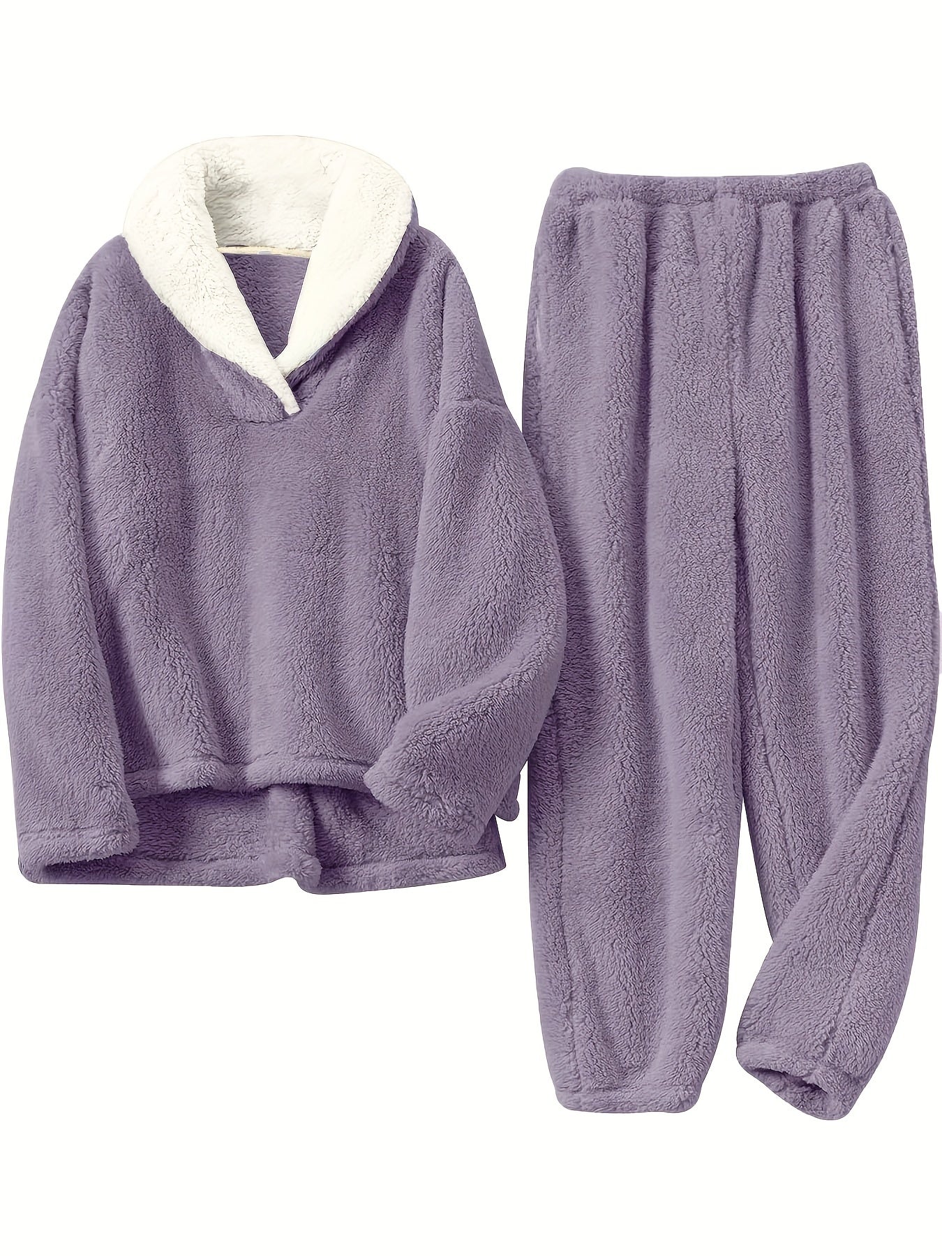 Hildrun Lounge Set with Wrap Collar and Elastic Waist - Light Lilac