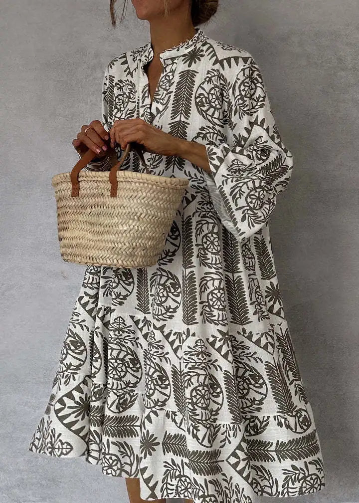 Ivy Printed Tunic Midi Dress with Relaxed Body - Gray