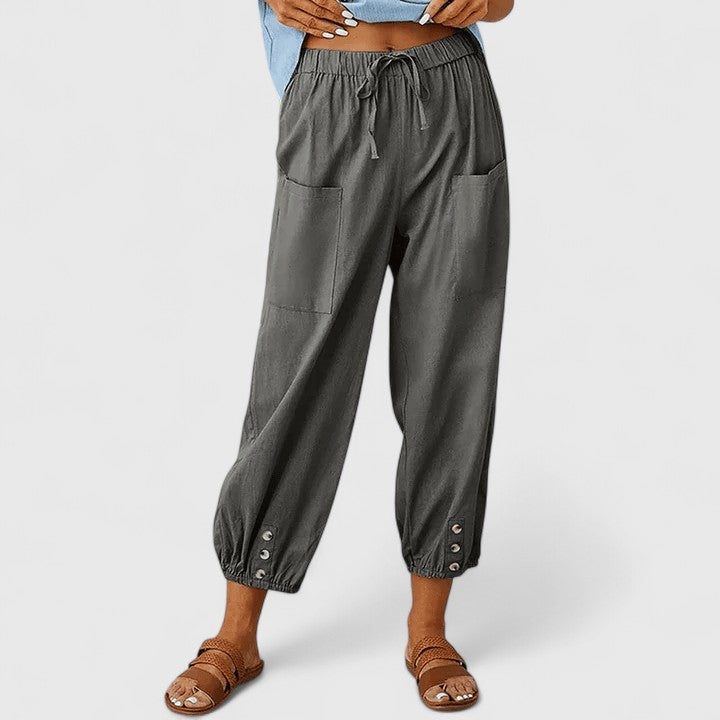 Jacy Drawstring Trousers with Tapered Leg and Adjustable Waist - Dark Gray