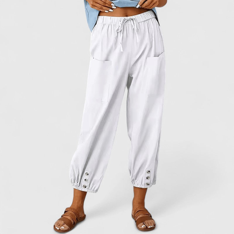 Jacy Drawstring Trousers with Tapered Leg and Adjustable Waist - White