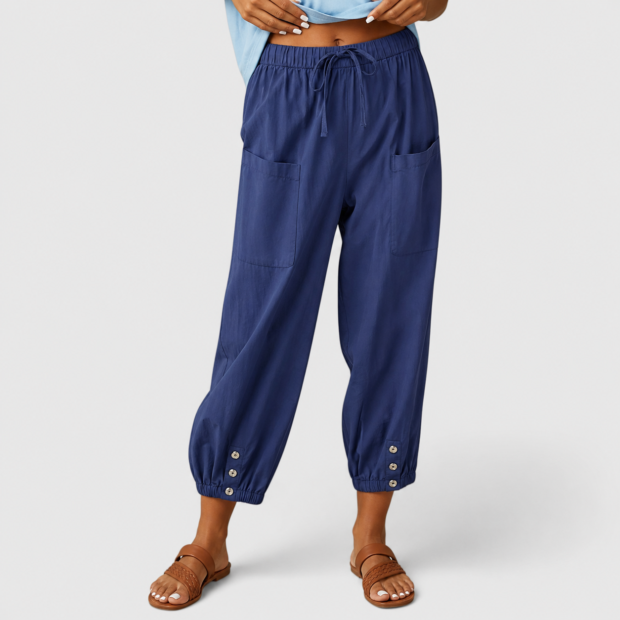 Jacy Drawstring Trousers with Tapered Leg and Adjustable Waist - Navy