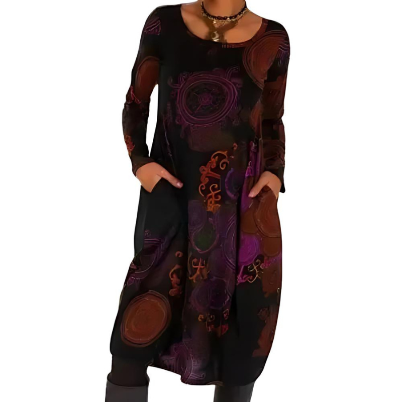 Jana Midi Dress with All-Over Print and Patch Pockets - Red