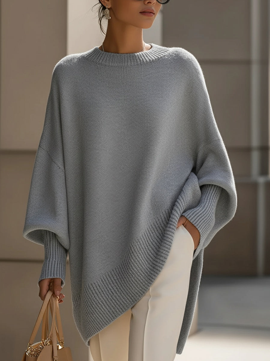 Jane Oversized Sweater with Asymmetric Hem and Dropped Shoulder - Gray