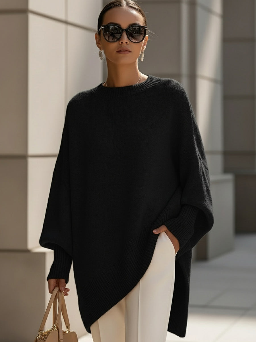 Jane Oversized Sweater with Asymmetric Hem and Dropped Shoulder - Black