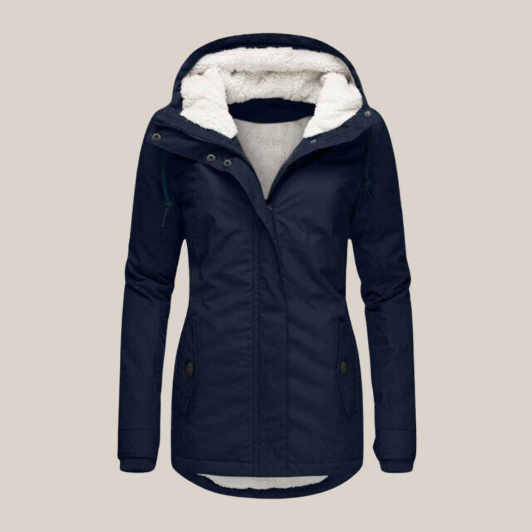 Jessica Pile-Lined Parka with Hood and Placket Zip - Blue