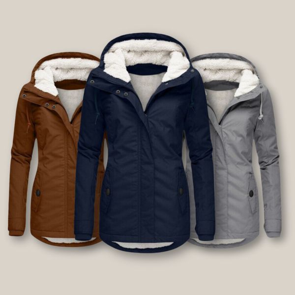 Jessica Pile-Lined Parka with Hood and Placket Zip