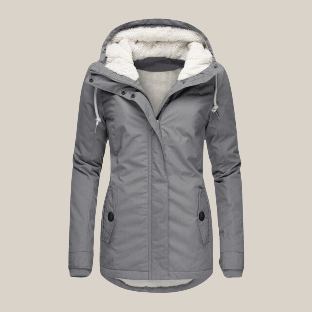 Jessica Pile-Lined Parka with Hood and Placket Zip - Gray