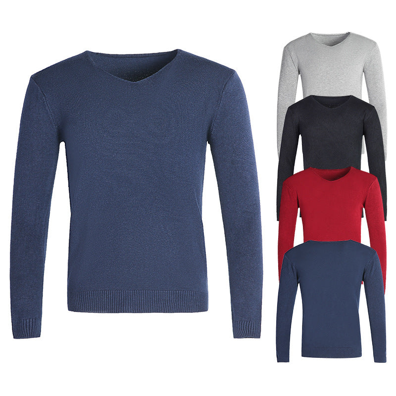 Jorik Men's V-Neck Sweater with Ribbed Trim and Fine Knit