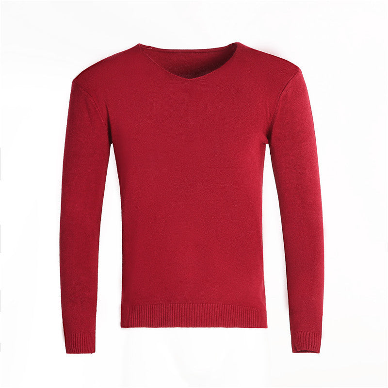 Jorik Men's V-Neck Sweater with Ribbed Trim and Fine Knit - Wine Red