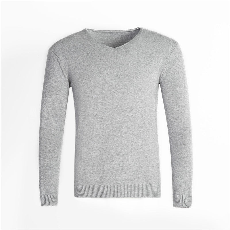 Jorik Men's V-Neck Sweater with Ribbed Trim and Fine Knit - Gray
