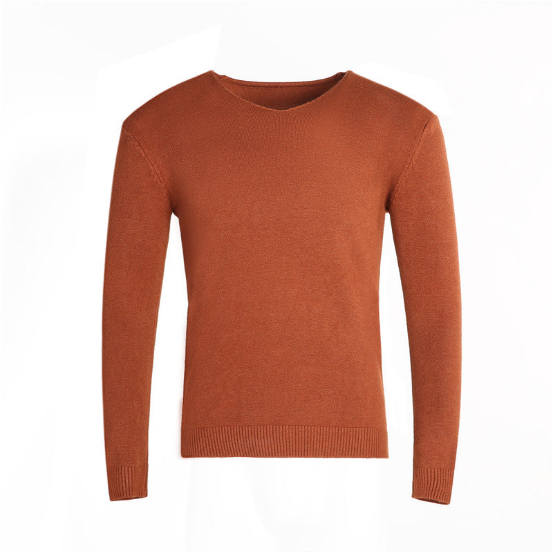 Jorik Men's V-Neck Sweater with Ribbed Trim and Fine Knit - Caramel