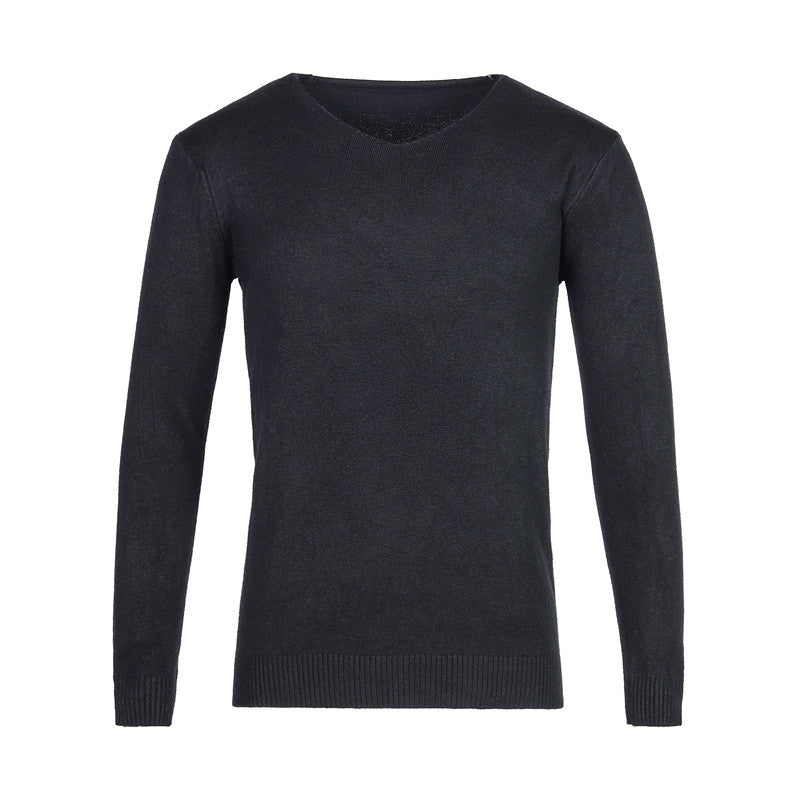 Jorik Men's V-Neck Sweater with Ribbed Trim and Fine Knit - Black