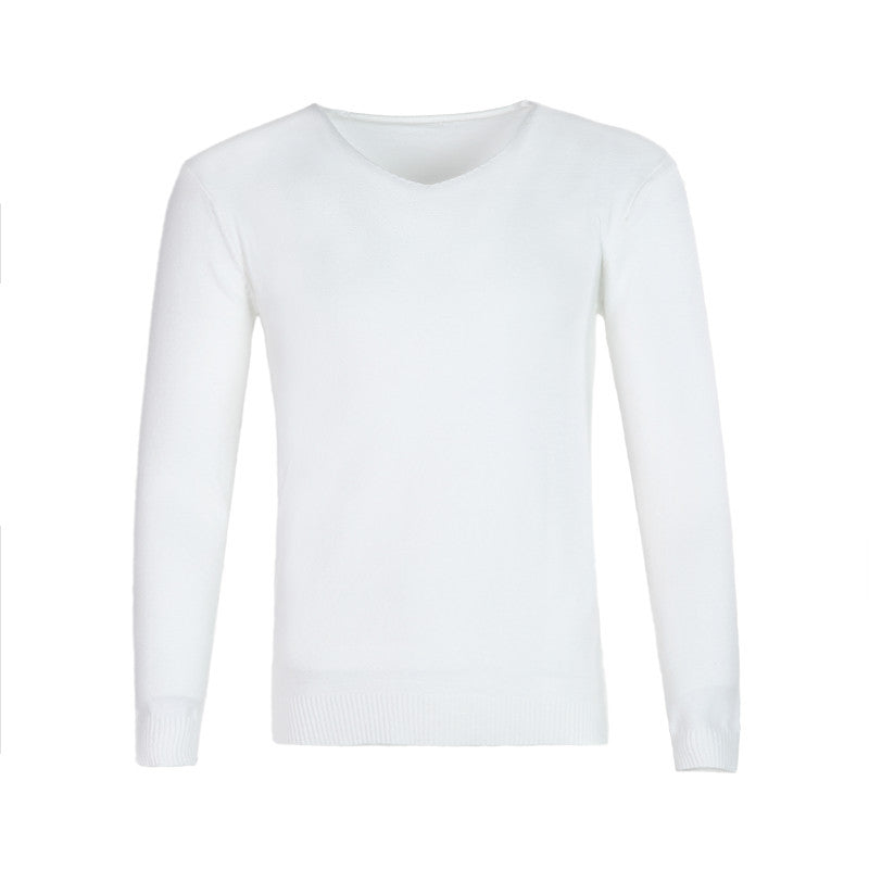 Jorik Men's V-Neck Sweater with Ribbed Trim and Fine Knit - White