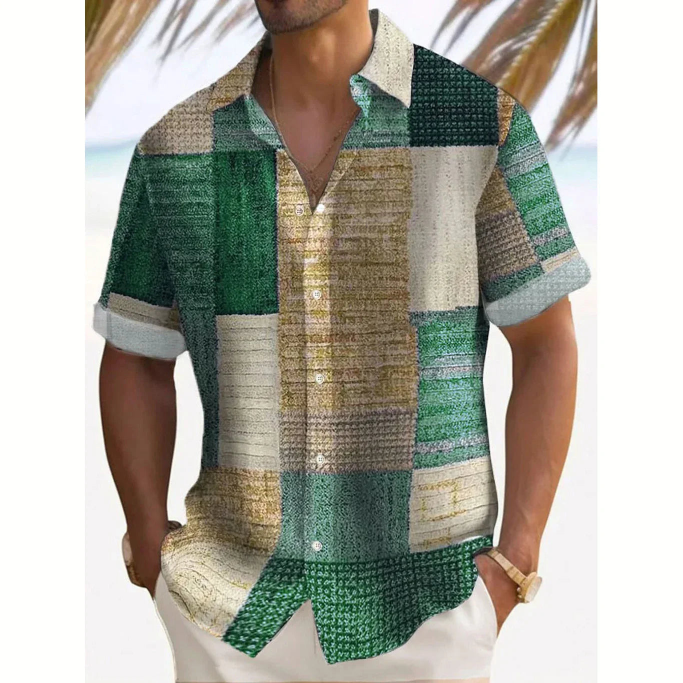 Josh Men's Short Sleeve Shirt with Button Placket - Green
