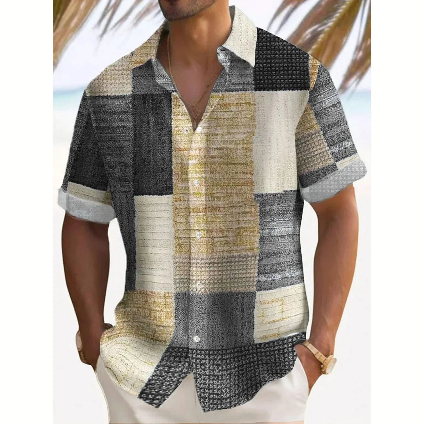 Josh Men's Short Sleeve Shirt with Button Placket - Gray