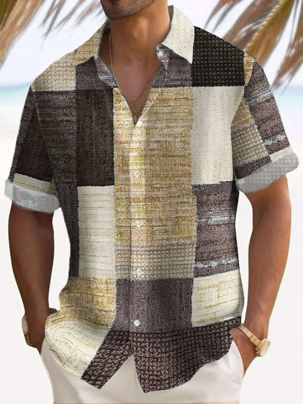 Josh Men's Short Sleeve Shirt with Button Placket - Brown
