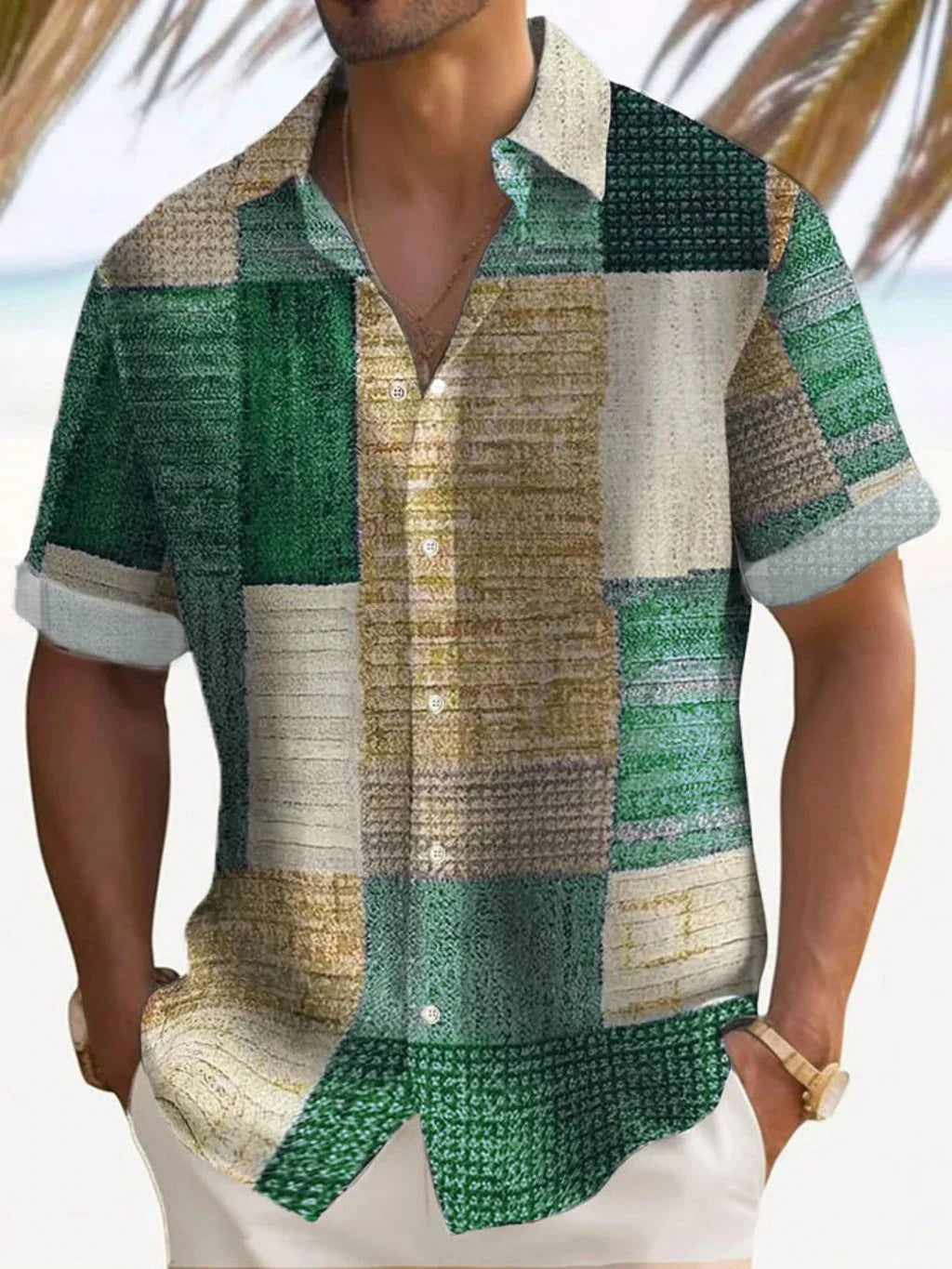 Josh Men's Short Sleeve Shirt with Button Placket - Green