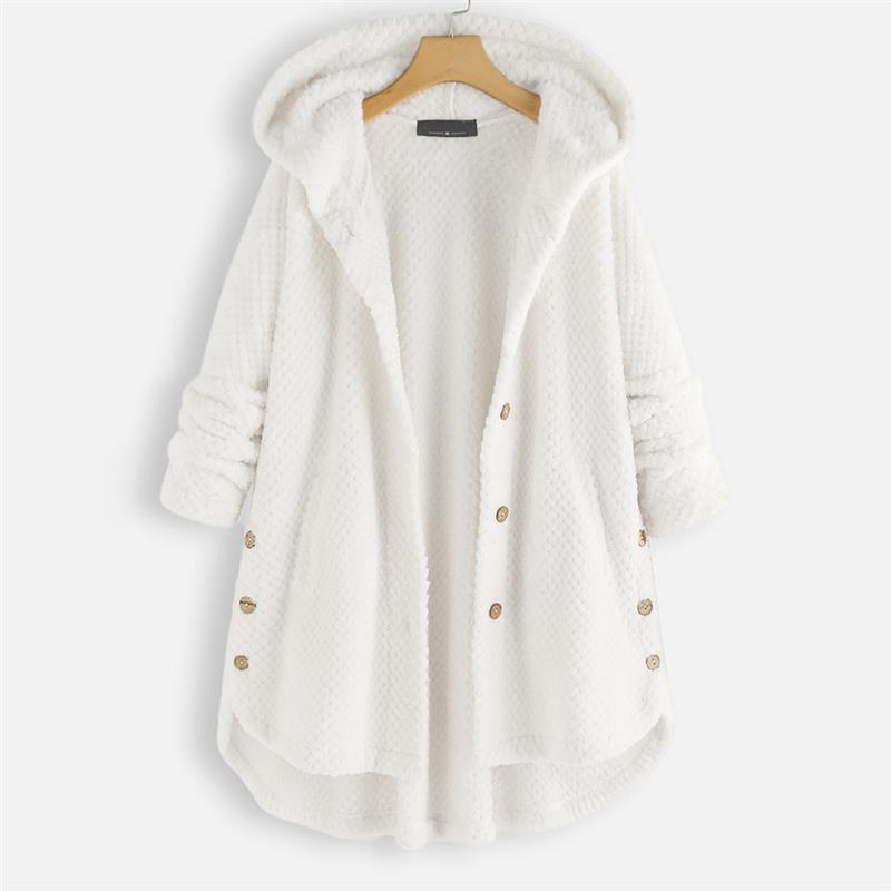 Kara Hooded Corduroy Jacket with Button Front - White