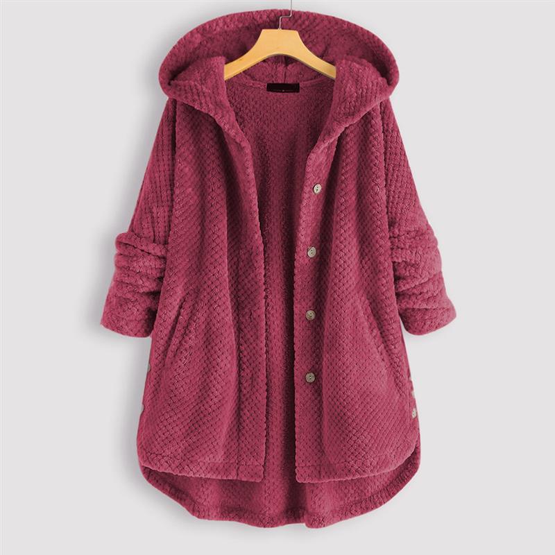 Kara Hooded Corduroy Jacket with Button Front - Wine Red