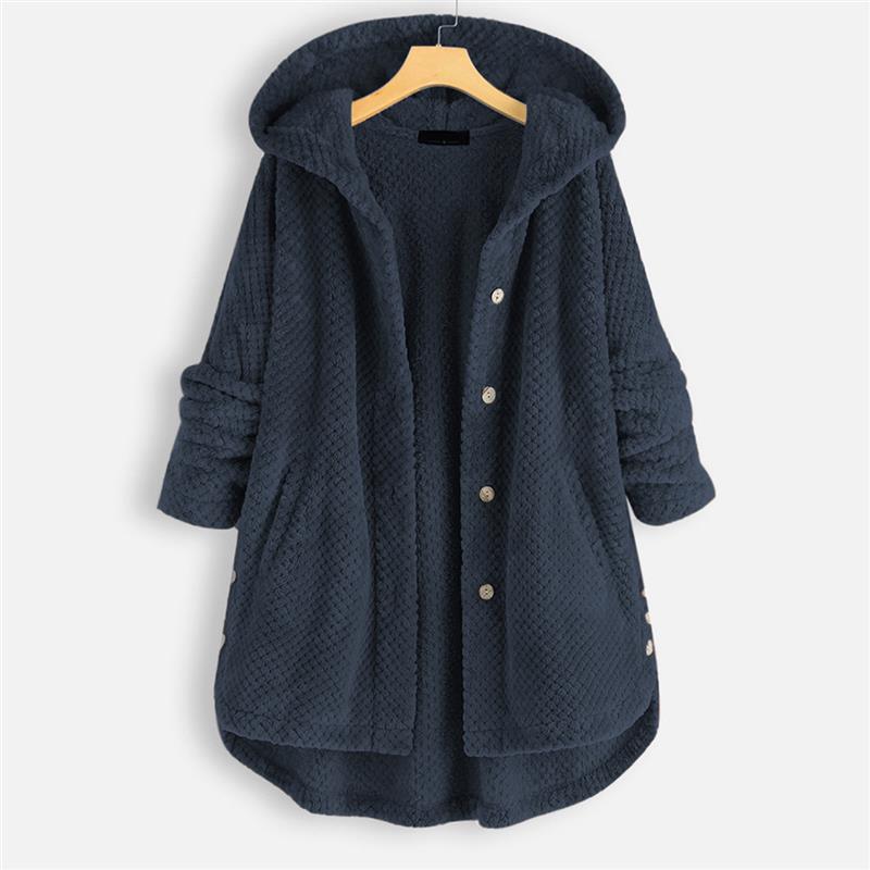 Kara Hooded Corduroy Jacket with Button Front - Navy