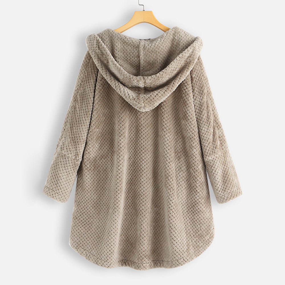 Kara Hooded Corduroy Jacket with Button Front - Khaki