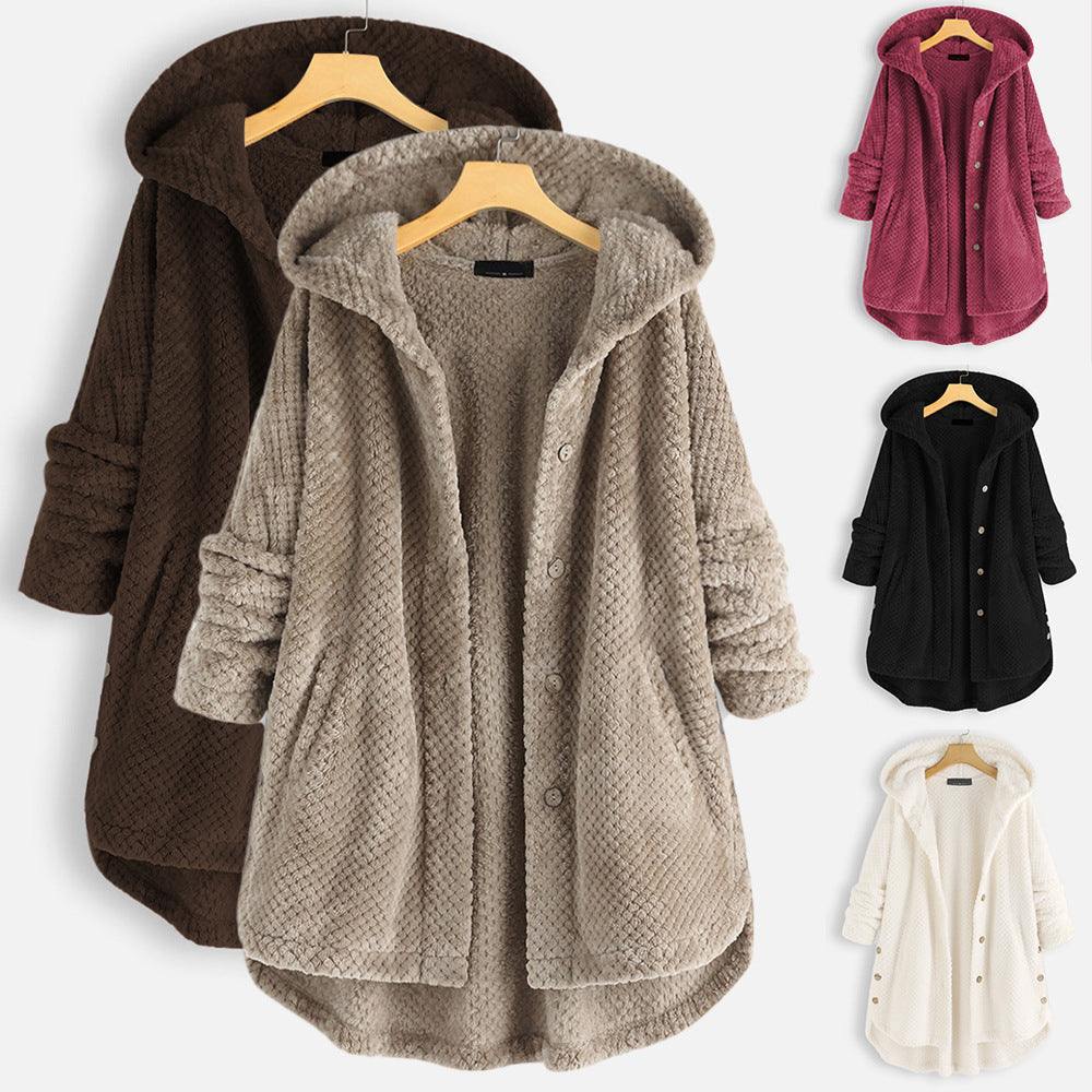 Kara Hooded Corduroy Jacket with Button Front