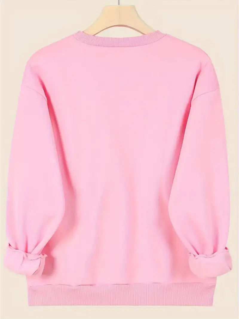 Karis Crew Neck Sweatshirt with Ribbed Trim and Straight Body - Pink