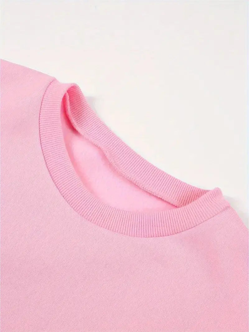Karis Crew Neck Sweatshirt with Ribbed Trim and Straight Body - Pink