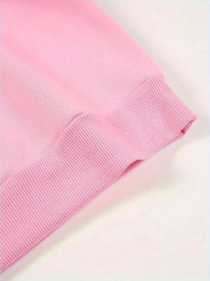 Karis Crew Neck Sweatshirt with Ribbed Trim and Straight Body - Pink