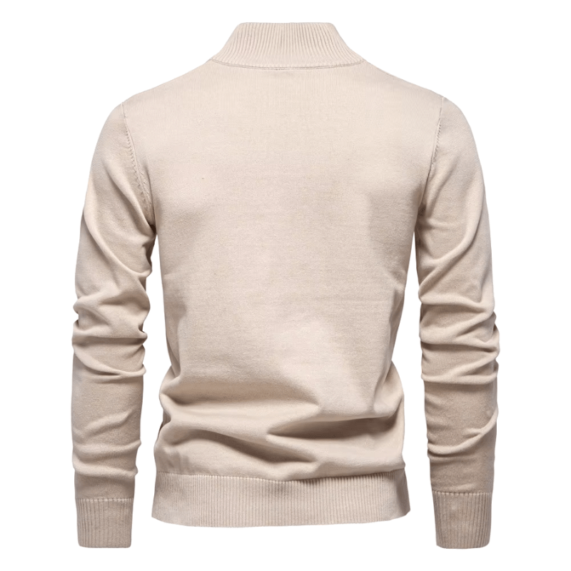 Keifer Men's Quarter Zip Sweater with Ribbed Collar and Hem - Beige