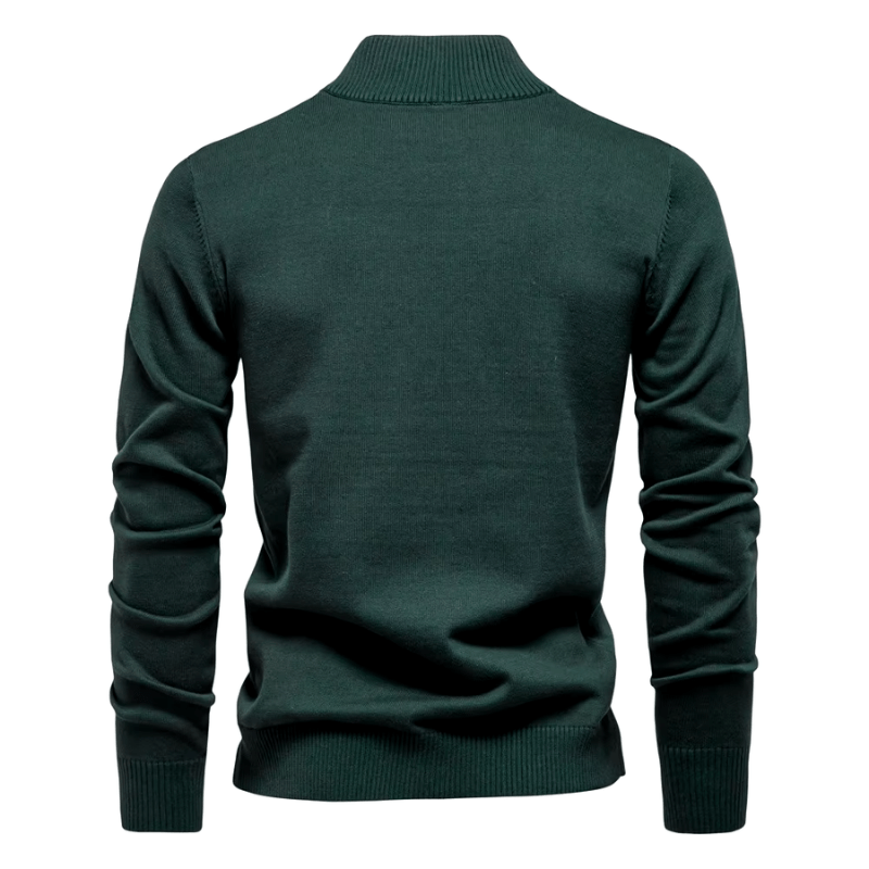 Keifer Men's Quarter Zip Sweater with Ribbed Collar and Hem - Green