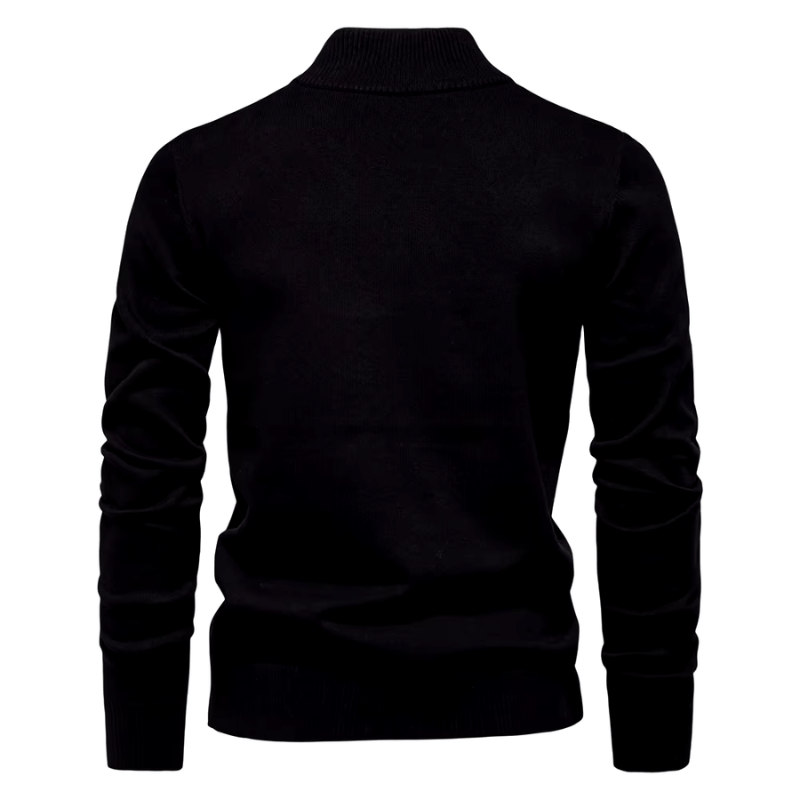 Keifer Men's Quarter Zip Sweater with Ribbed Collar and Hem - Black