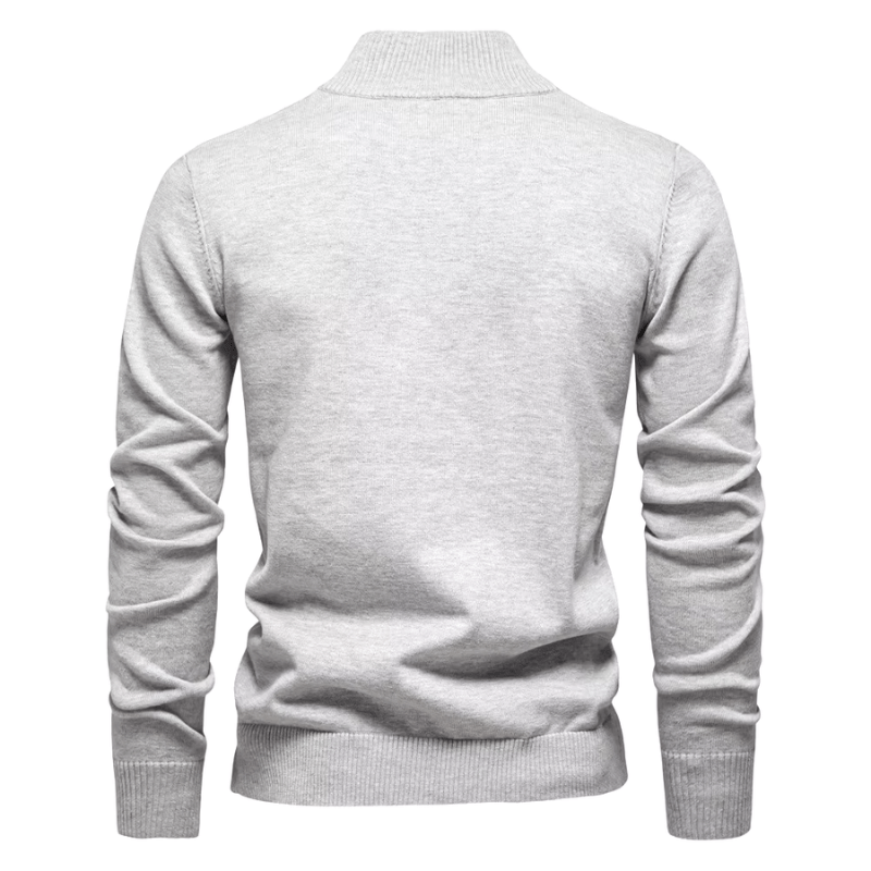 Keifer Men's Quarter Zip Sweater with Ribbed Collar and Hem - Light Gray