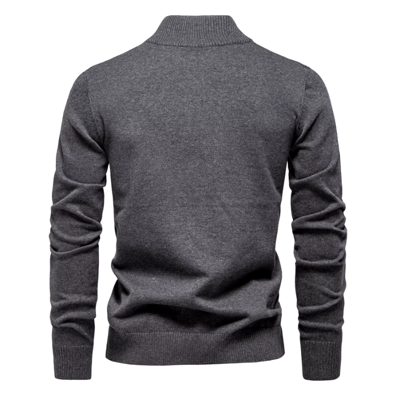 Keifer Men's Quarter Zip Sweater with Ribbed Collar and Hem - Dark Gray