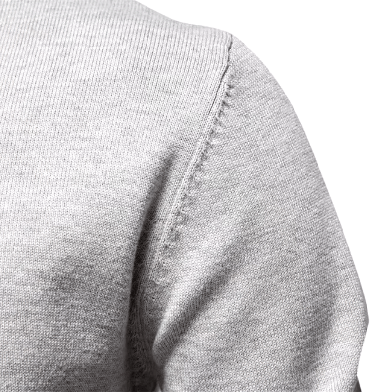 Keifer Men's Quarter Zip Sweater with Ribbed Collar and Hem - Light Gray