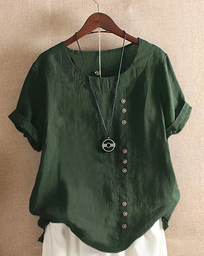 Kellie Asymmetric Button Blouse with Loose Body - Green