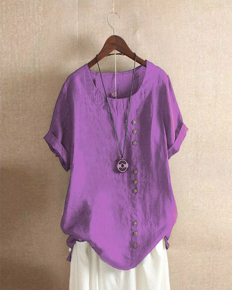 Kellie Asymmetric Button Blouse with Loose Body - Violet