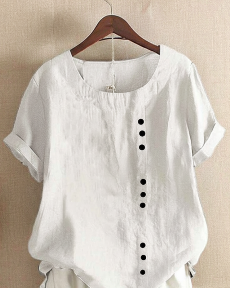 Kellie Asymmetric Button Blouse with Loose Body - White