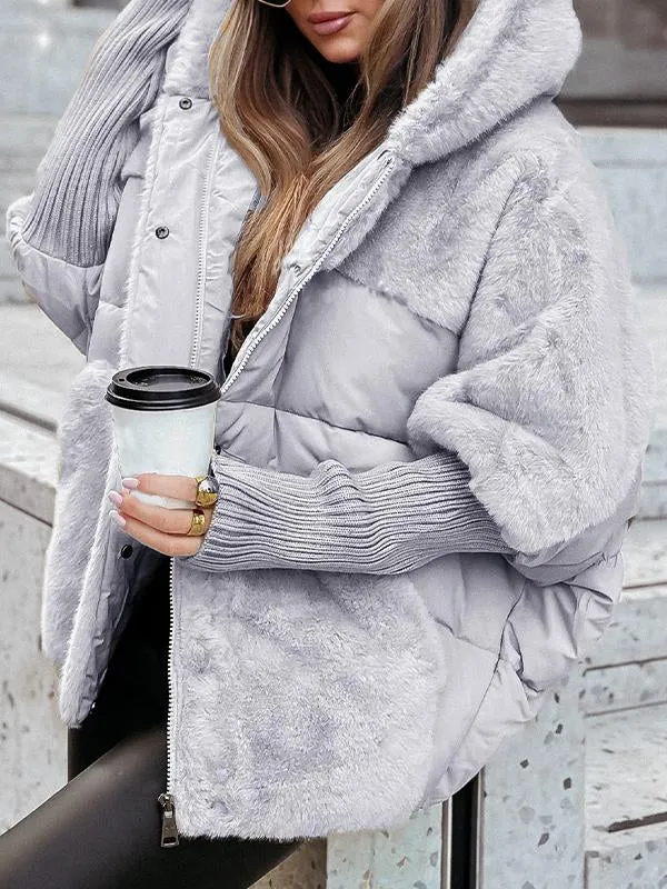 Kenza Winter Bomber Jacket with Ribbed Trim and Full Zip - Gray