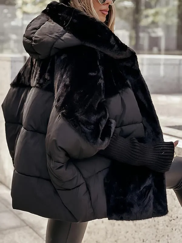 Kenza Winter Bomber Jacket with Ribbed Trim and Full Zip - Black