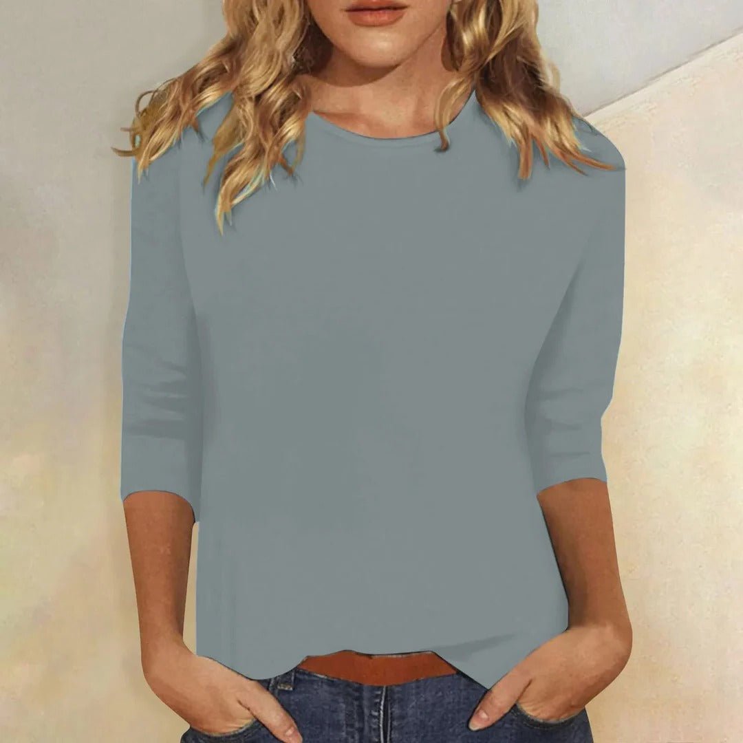 Klarisse Round Neck Top with Long Sleeves and Narrow Binding - Blue