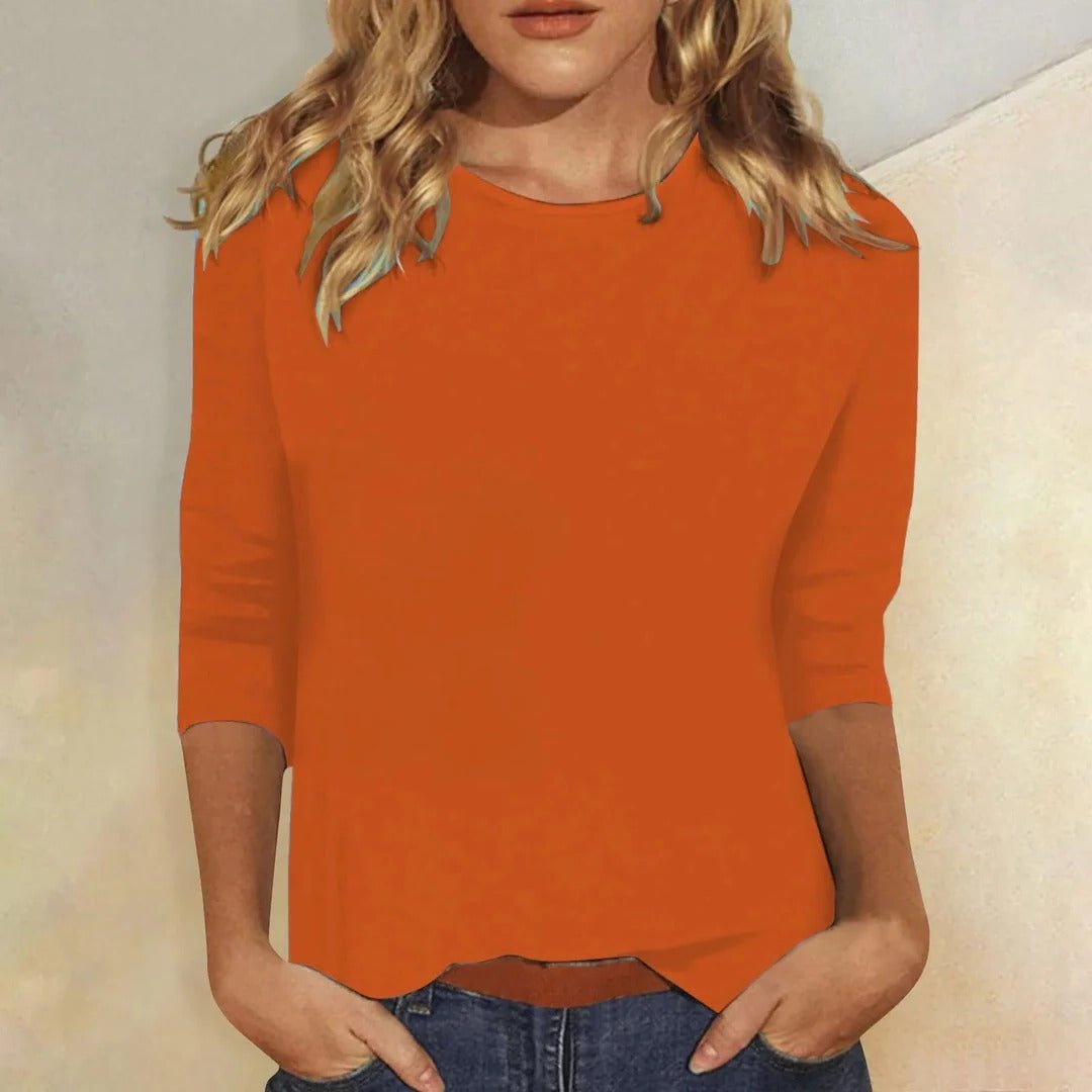 Klarisse Round Neck Top with Long Sleeves and Narrow Binding - Orange