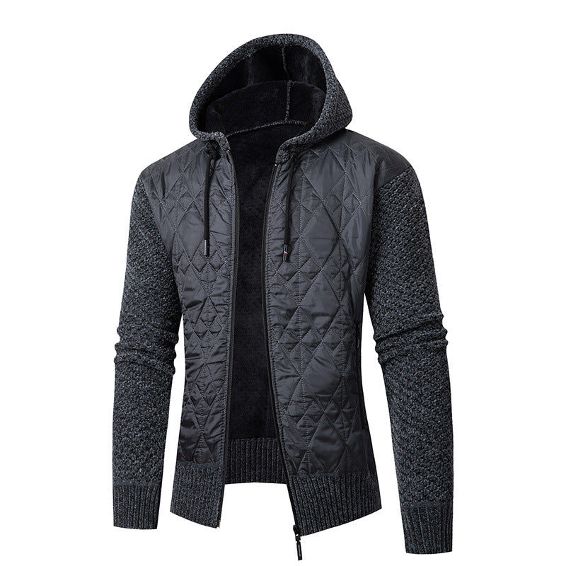 Konstantin Men's Hooded Jacket with Quilted Front - Dark Gray
