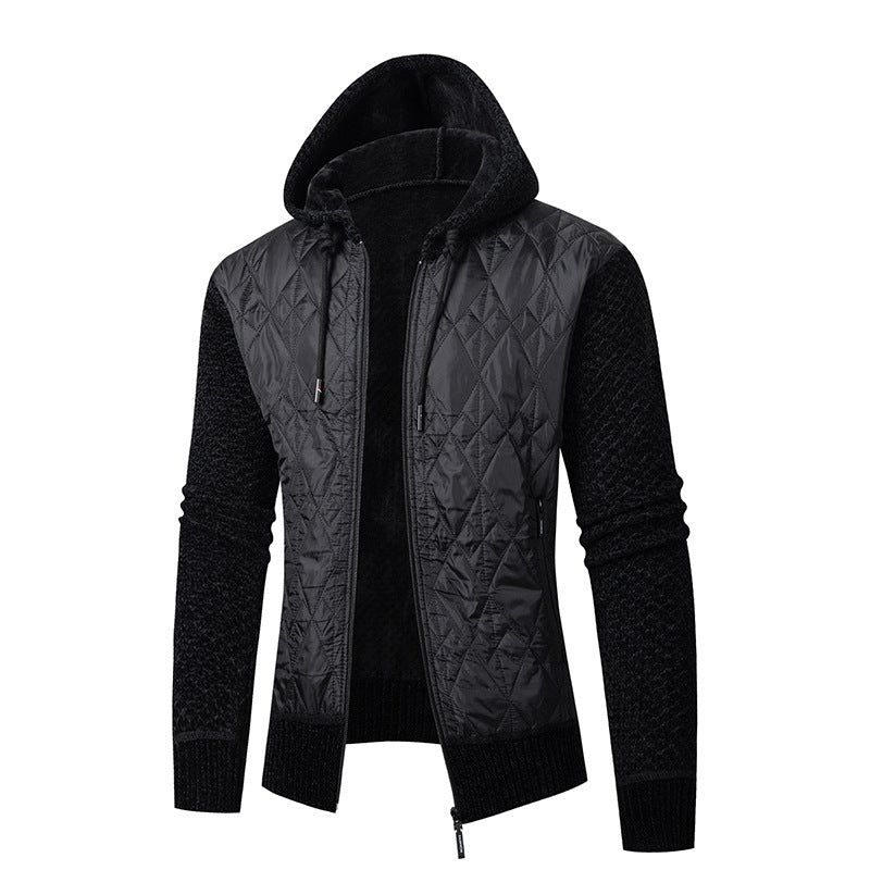 Konstantin Men's Hooded Jacket with Quilted Front - Black