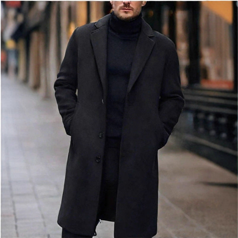 Kuno Men's Overcoat with Notch Lapels and Straight Cut - Black